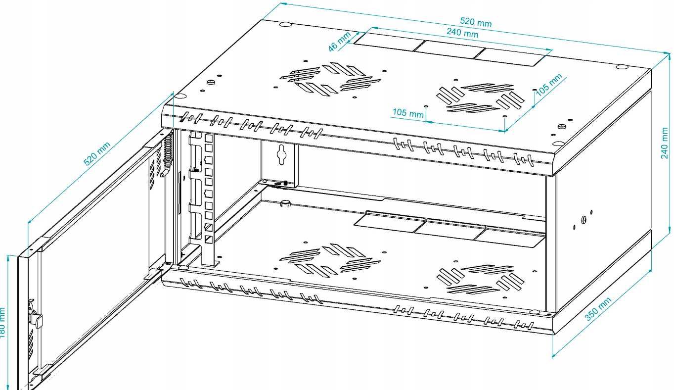 Szafa Serwerowa Wisząca RACK 19" 4U 350mm Szklane Drzwi Szara Stalflex
