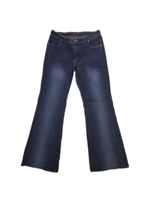 damskie spodnie jeansy granatowe dzwony L/40 vintage bawełna elastan