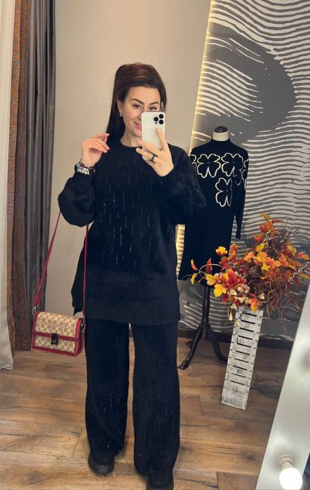 Теплый женский брючный костюм альпака оверсайз