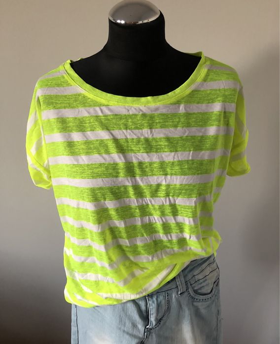 Fluorescencyjna bluzka bialo- limonkowa w paski