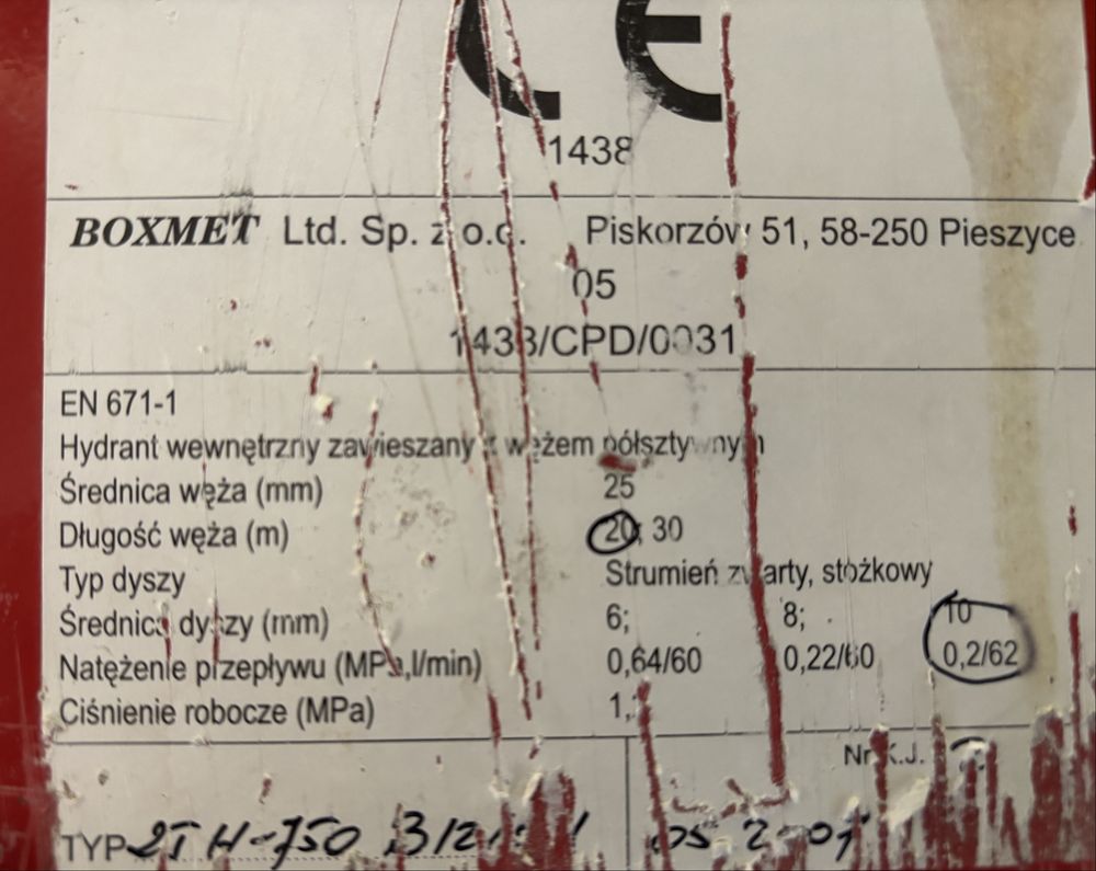 Szafka hydrantowa z wężem 20 m
