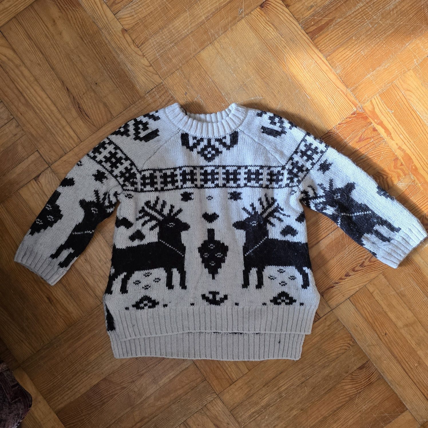 Sweter HM domieszka wełny alpaki zimowy świąteczny S gruby rękaw 7/8