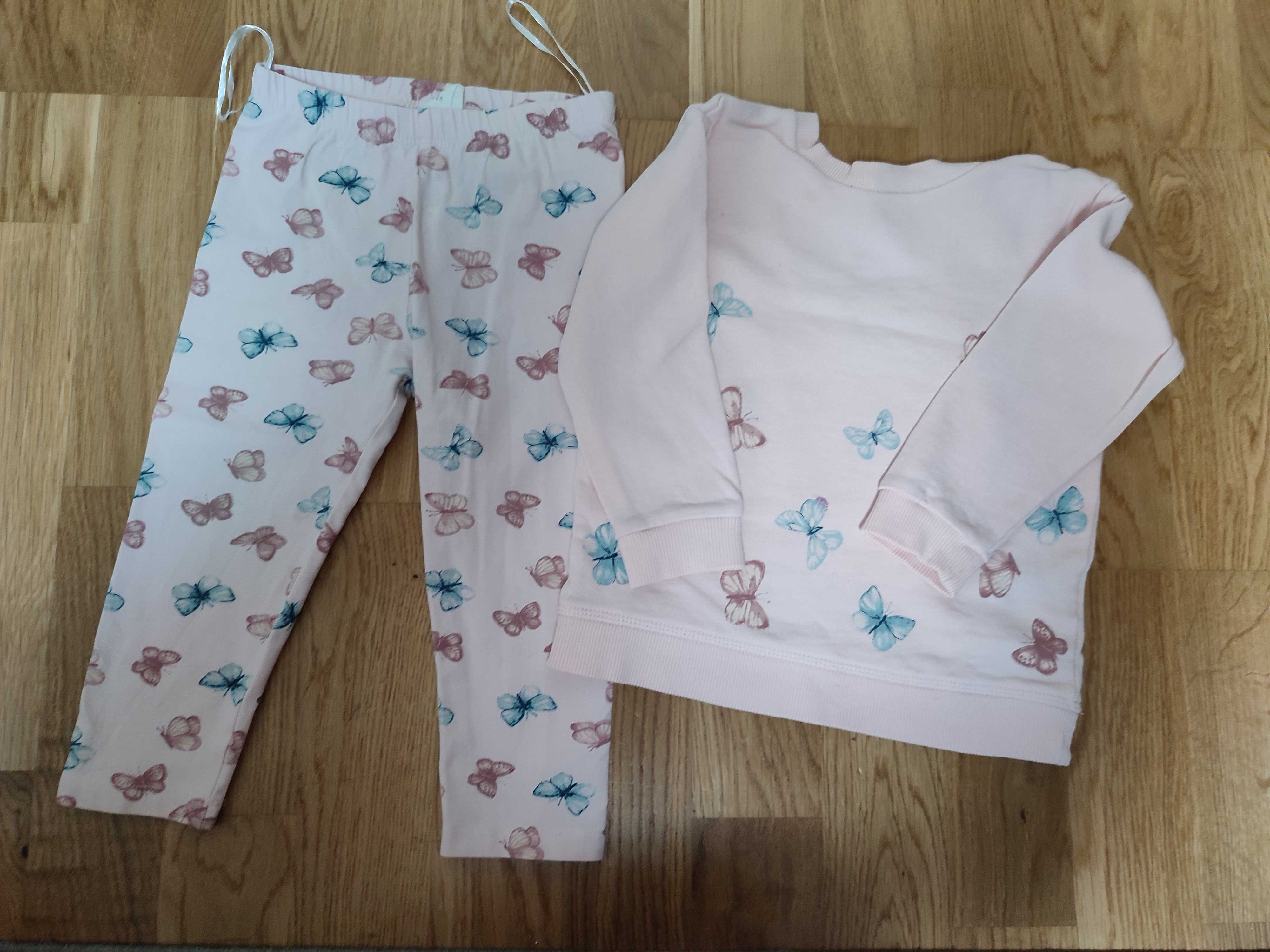 Różowy zestaw bluza  i legginsy/getry w motyle H&M 86