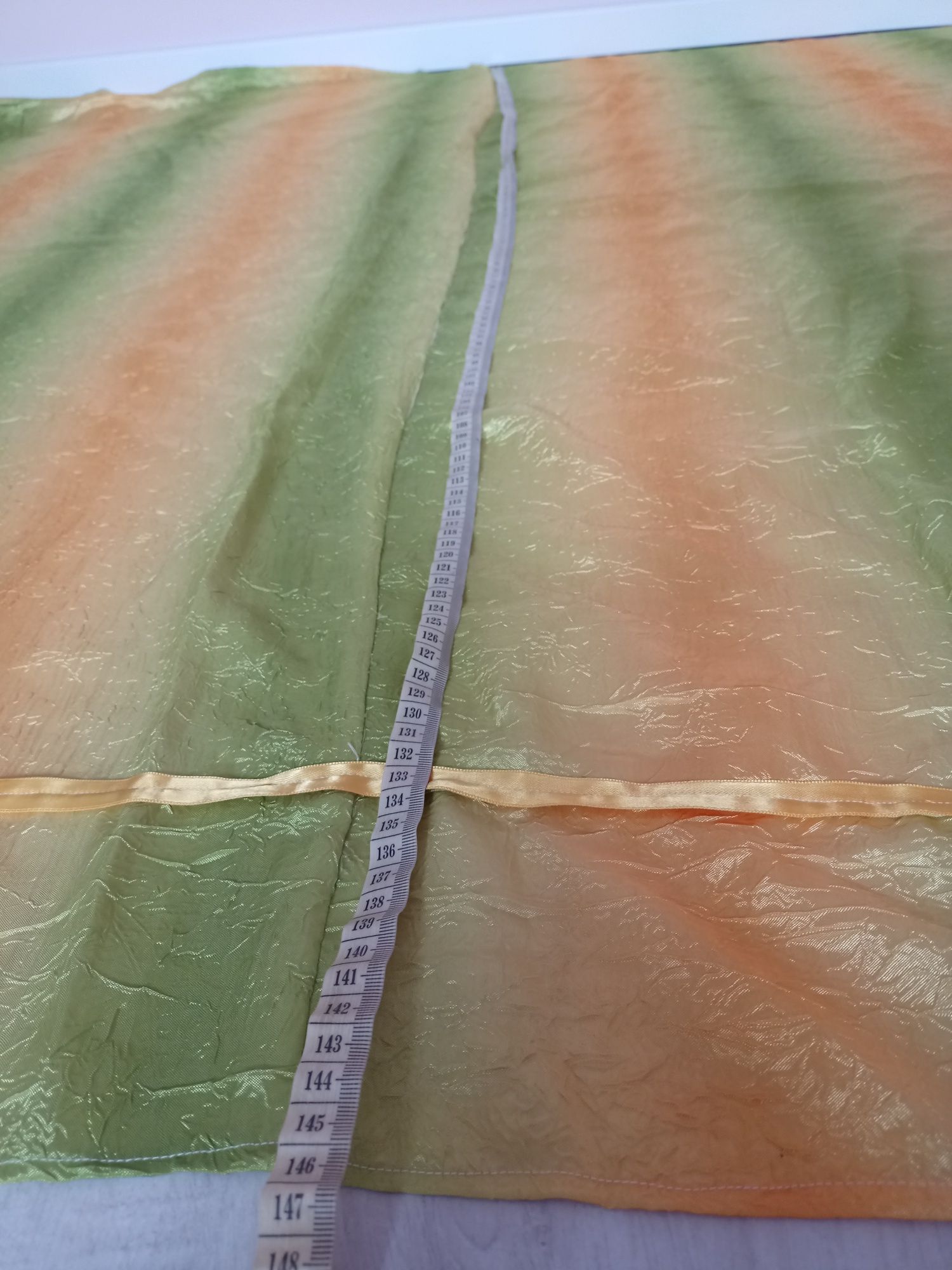 Zasłona kotara duży materiał pasy żółty zielony XXL 4 metry tkanina