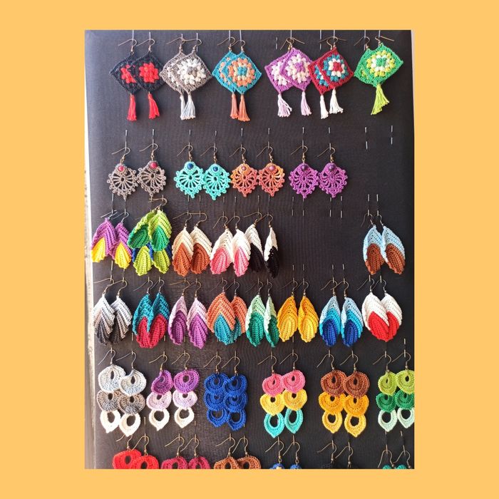 Brincos de crochet feitos à mão, em fio de algodão