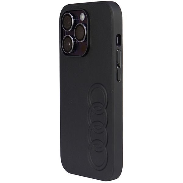 Etui ochronne na iPhone 14 Pro z logo AUDI, skóra ekologiczna, czarne