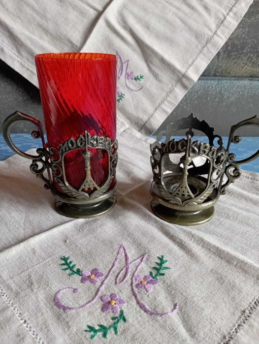 Набор -2 подстаканника+1 бокал. новый. Останкино. в упаковке