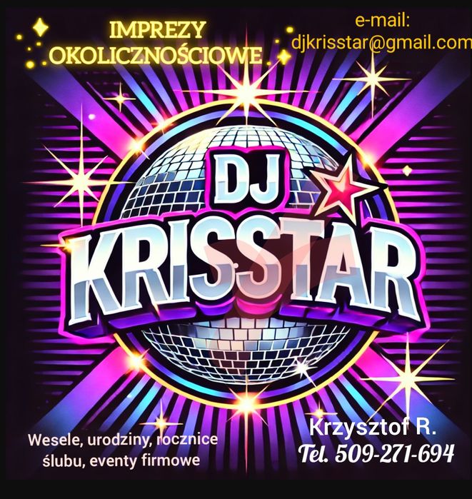 DJ  , obsługa imprez okolicznościowych, wesele, urodziny, rocznice .