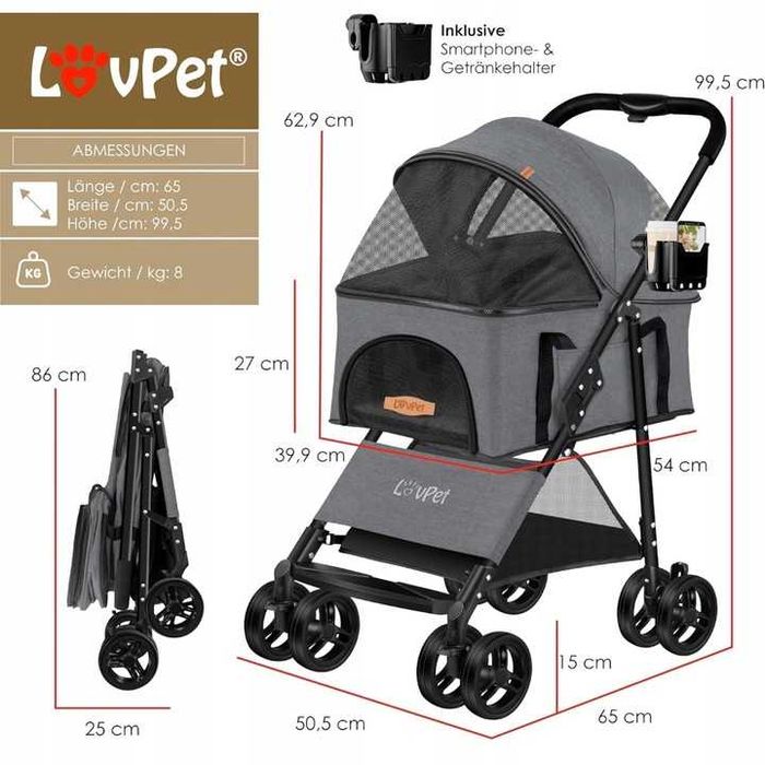 Wózek spacerówka psa skłądany wóżek XL Wózek dla psa transporter