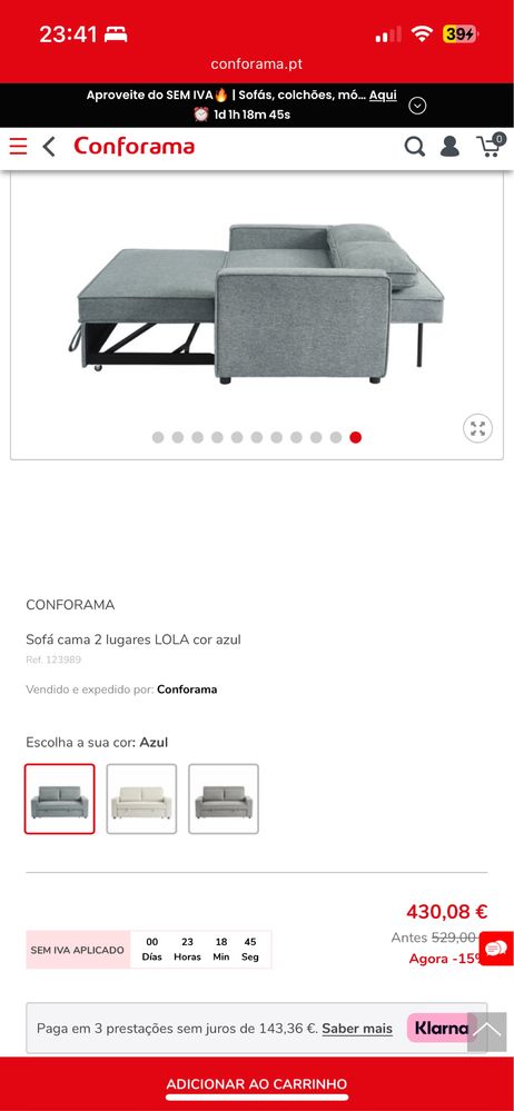 Sofa cama Lola 2 lugares - conforama