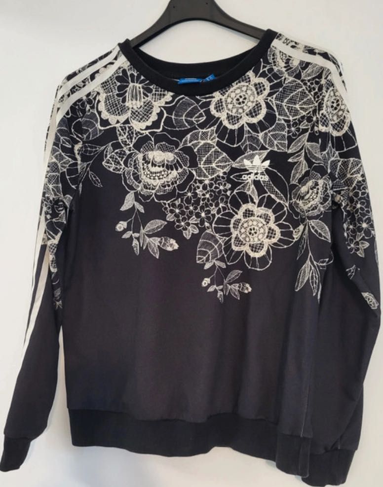 dres zestaw spodnie  bluza adidas czarny kwiaty Florido  rozmiar 36 38