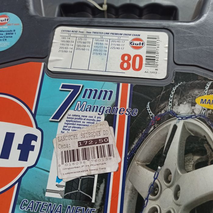 Łańcuchy śniegowe Gulf od 14 do 17 cali NOWE