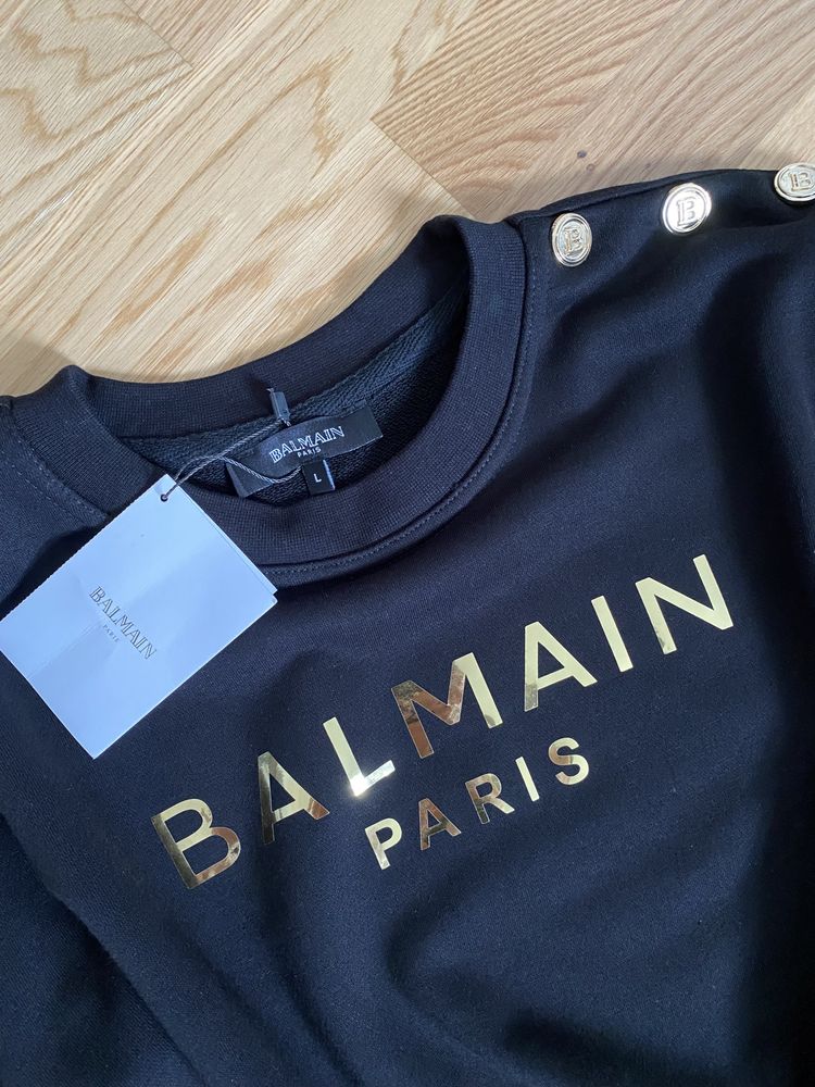 Balmain Paris bluza czarna złote logo i guziki r.L