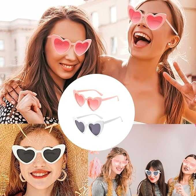 Różowe okulary serca ślub wesele wieczór panieński 7 sztuk fotobudka