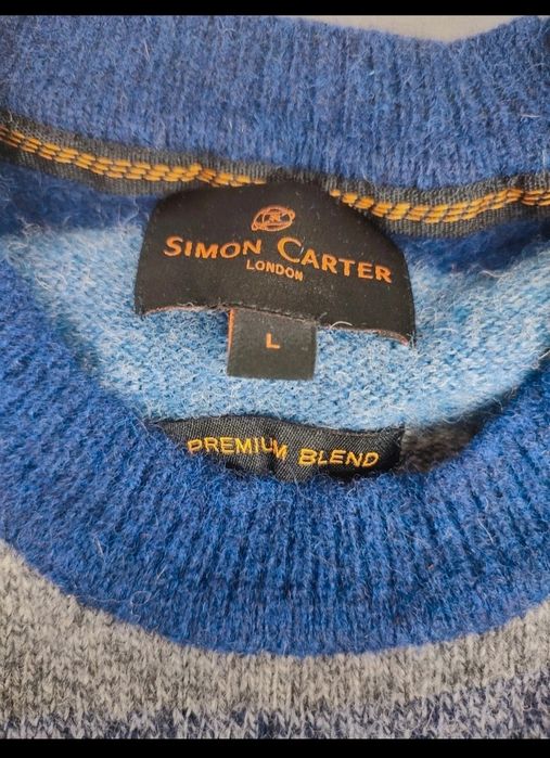 Sweter Simon Carter wełna wełniany męski damski unisex w pasy premium