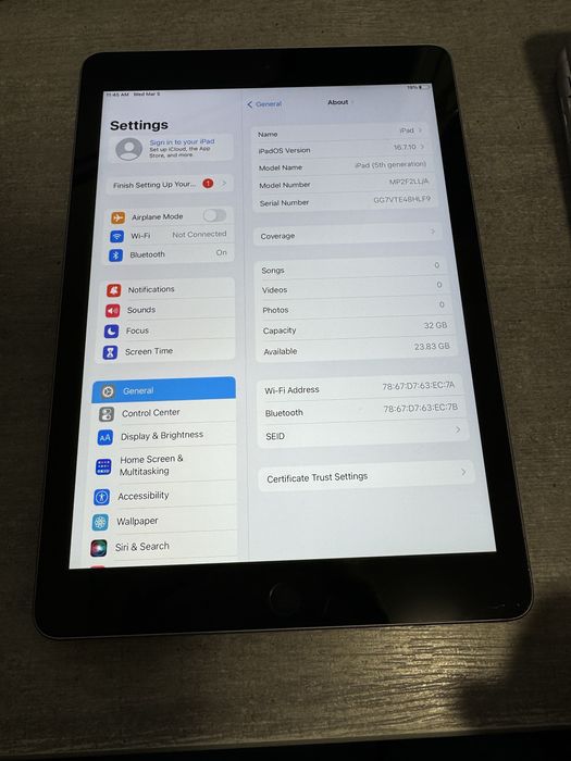 iPad 5 покоління. 32GB. Space Grey. Без обмежень. Гарантія