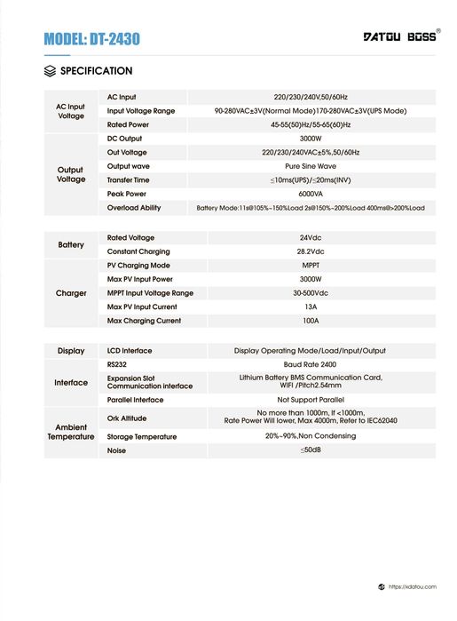 Гібридний інвертор DATOU BOSS DT - 2430 3КВт 24В