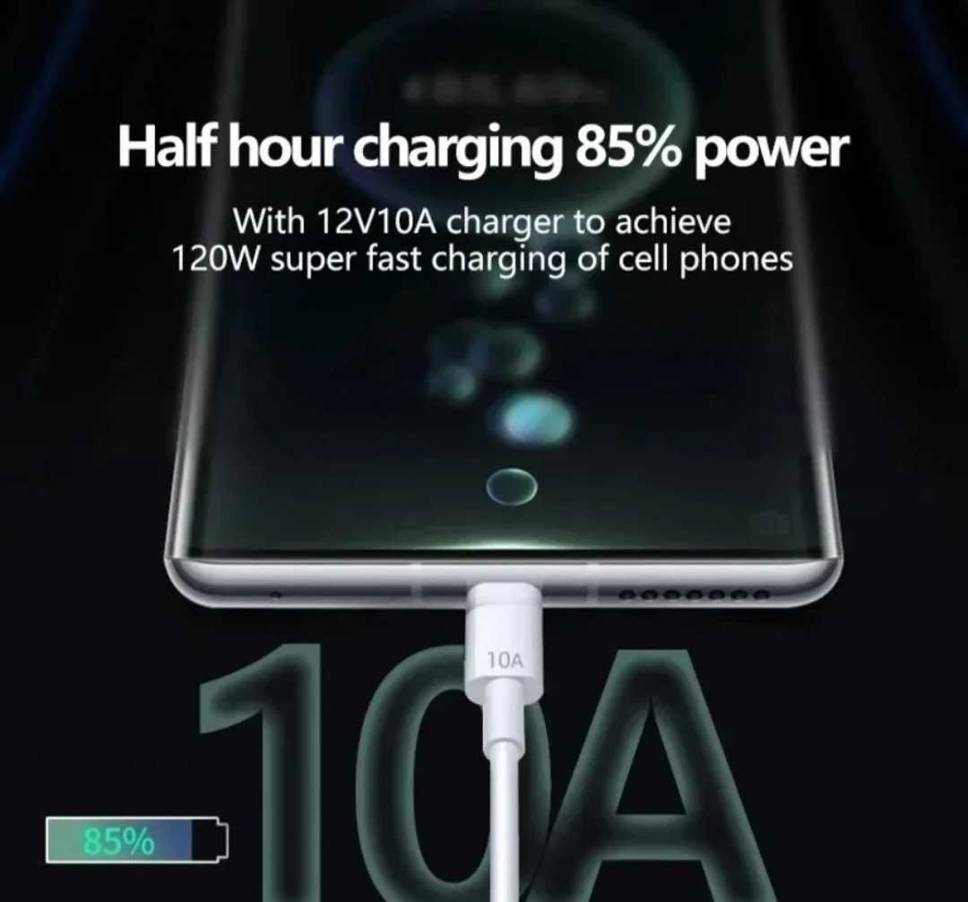 Кабель Xiaomi 10A для быстрой зарядки. 67w 120w шнур зарядное