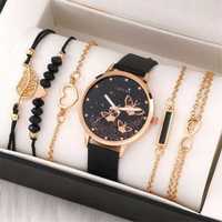 Conjunto de relógio preto com pulseiras "novo e embalado"