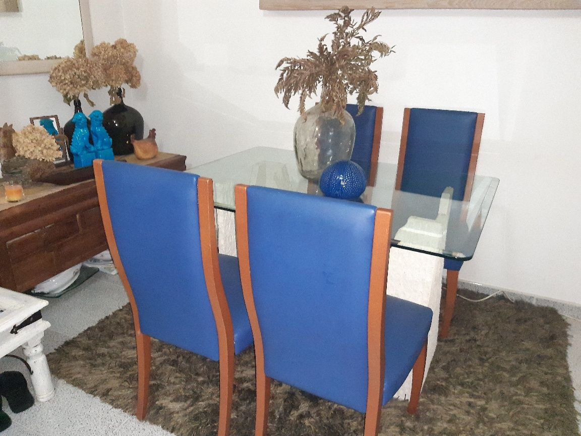 Mesa sala pedra e vidro 3mm