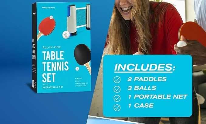 PRO SPIN Przenośny Zestaw do Tenisa Stołowego z Składaną Siatką