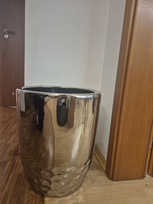 Donica Doniczka donica osłonka ceramiczna duża  nowa srebrna/  grafit