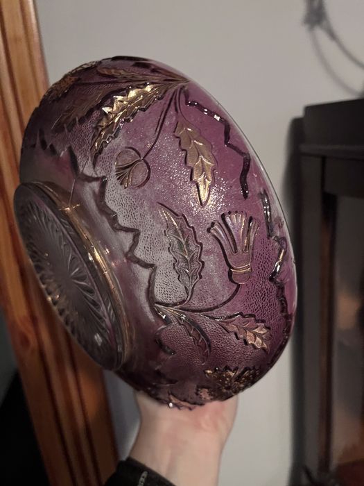 Rarytas posrebrzana patera na nodze ze szkalnym wkładem XIXw. J.Watts