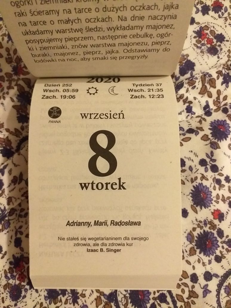 Oryginalna kartka z kalendarza z 2020 z dowolną datą