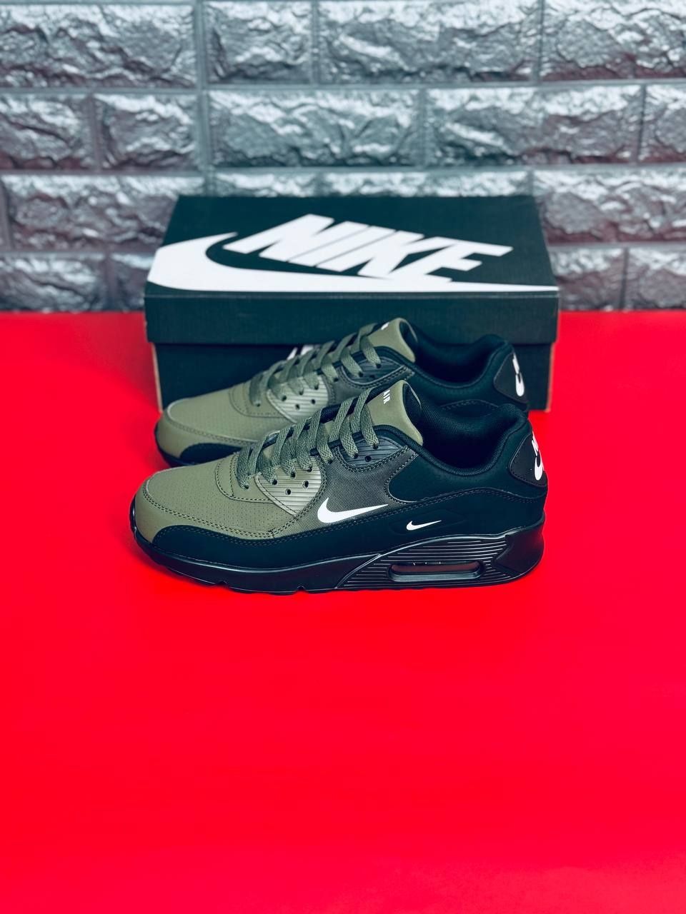 Мужские кроссовки Nike Air Max 90 Зелёные Кожаные Кроссовки Найк