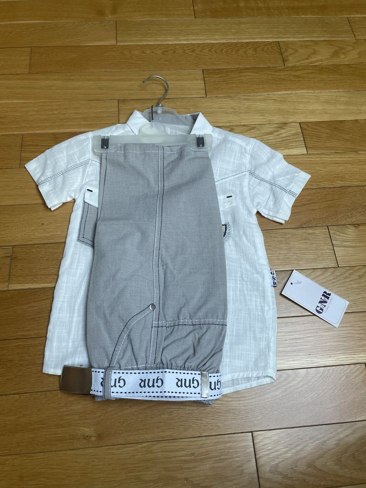 Komplet chłopięcy, r. 104 nowy z metką, koszula i spodnie w kant