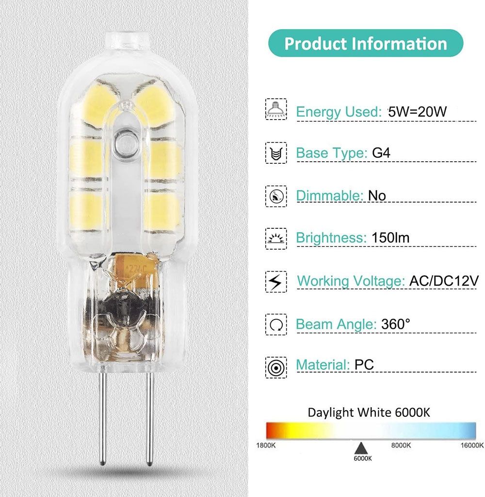 Żarówki LED G4  5W 12 diod 12V. Barwa ciepła biała