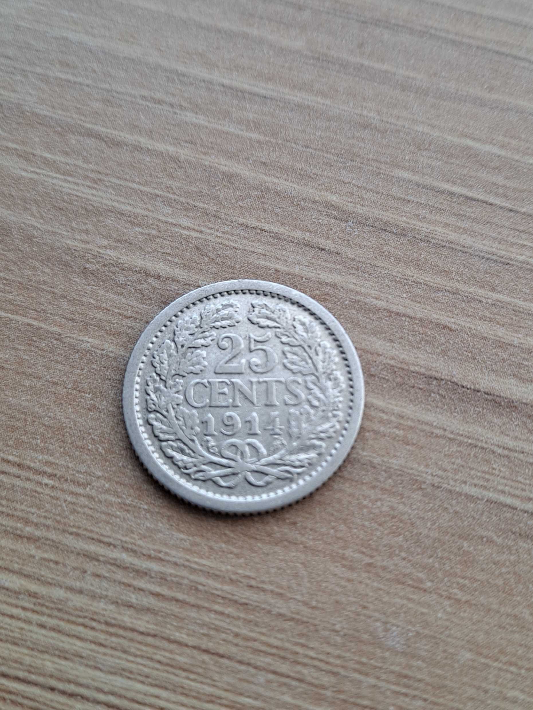 25 centów holenderskie, 1914 rok.