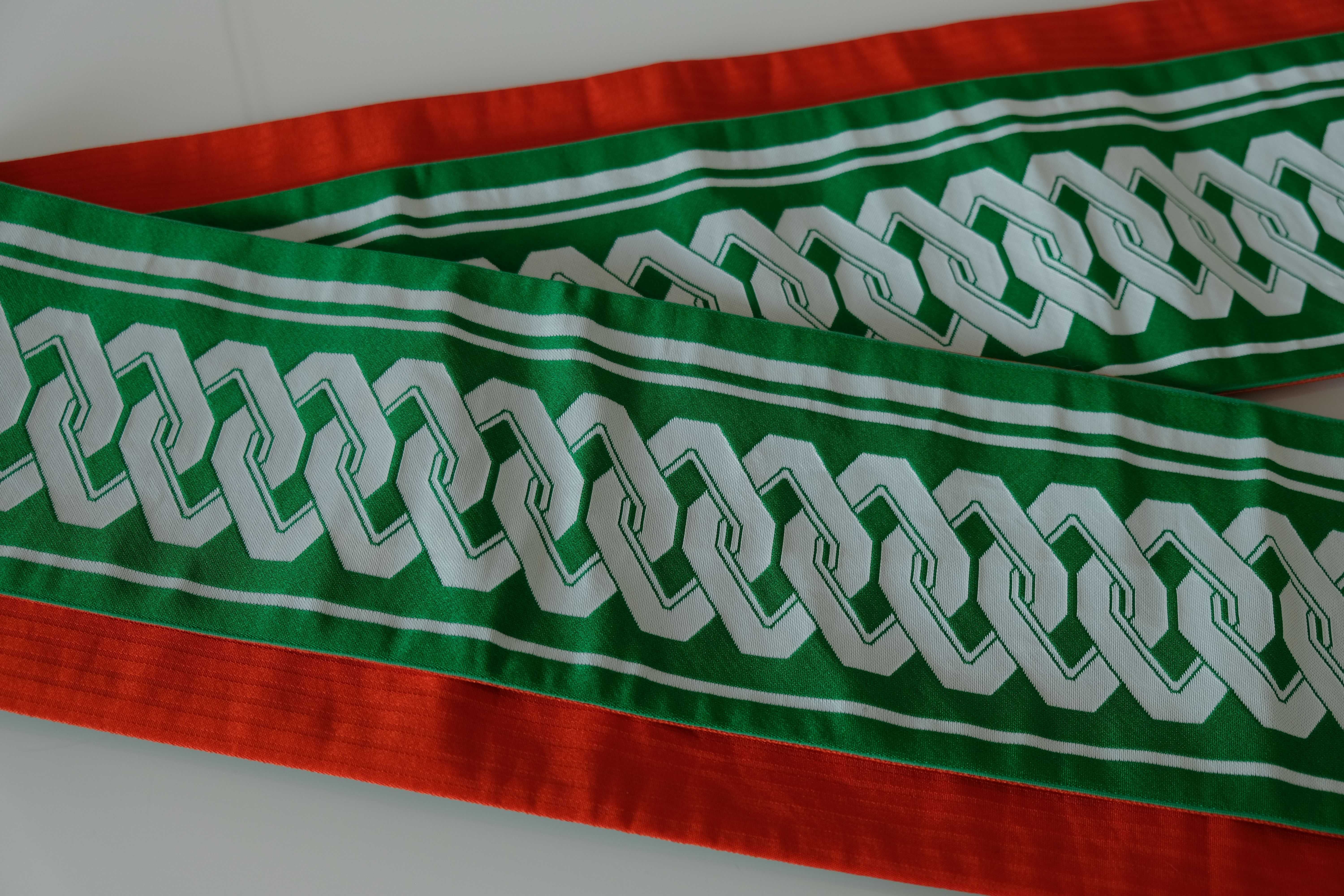 Zielony pas hanhaba obi do kimono japoński 354 cm dwustronny czerwony