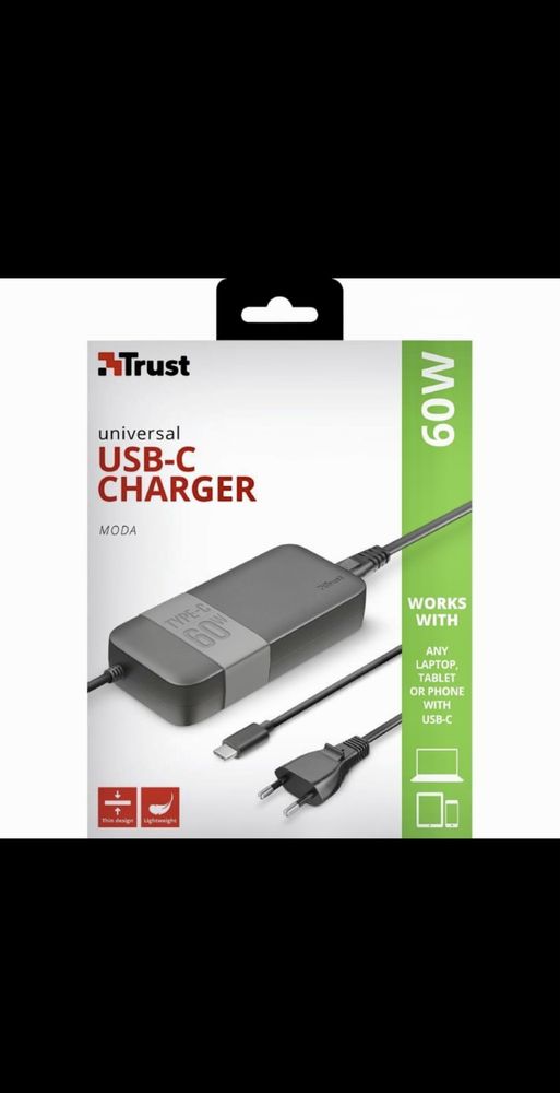 Универсальный блок питания Trust 60W USB-C Charger (TR21478)