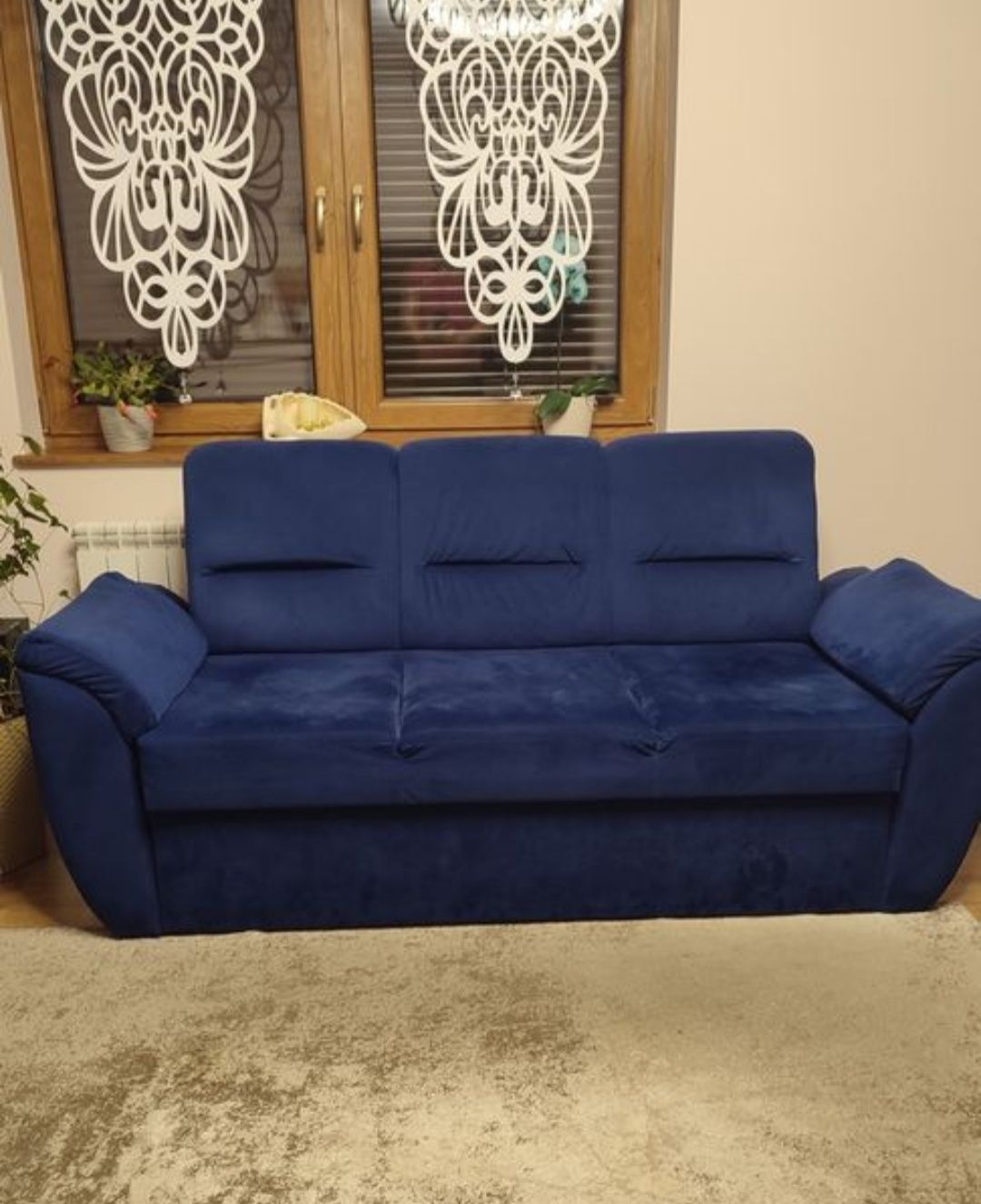 Kanapa sofa 3 osobowa welurowa granatowa