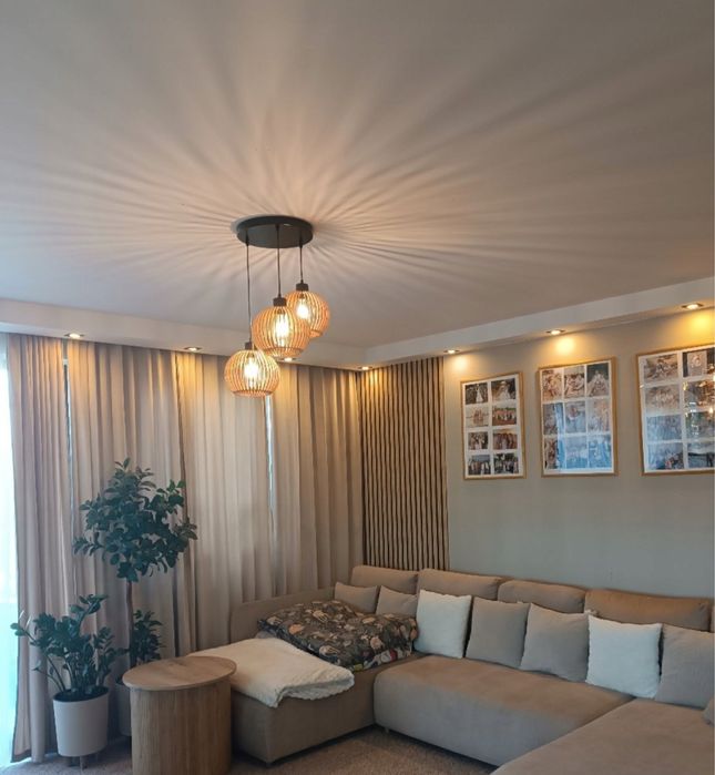 Lampa wisząca potrójna drewniana loft retro