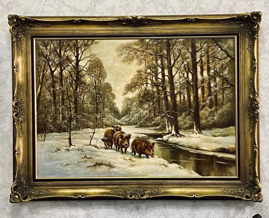 Картина старовинна «Зграя диких кабанів взимку»