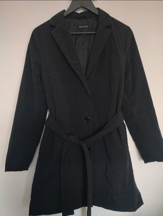 Massimo Dutti czarny trencz płaszcz jesienny prochowiec r. S