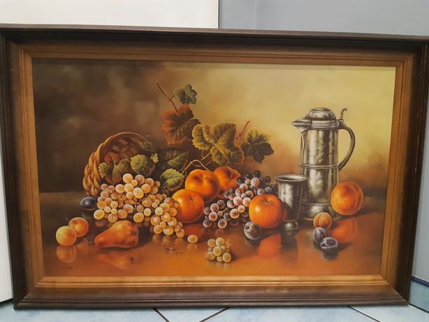 Obraz z owocami w drewnianej ramie