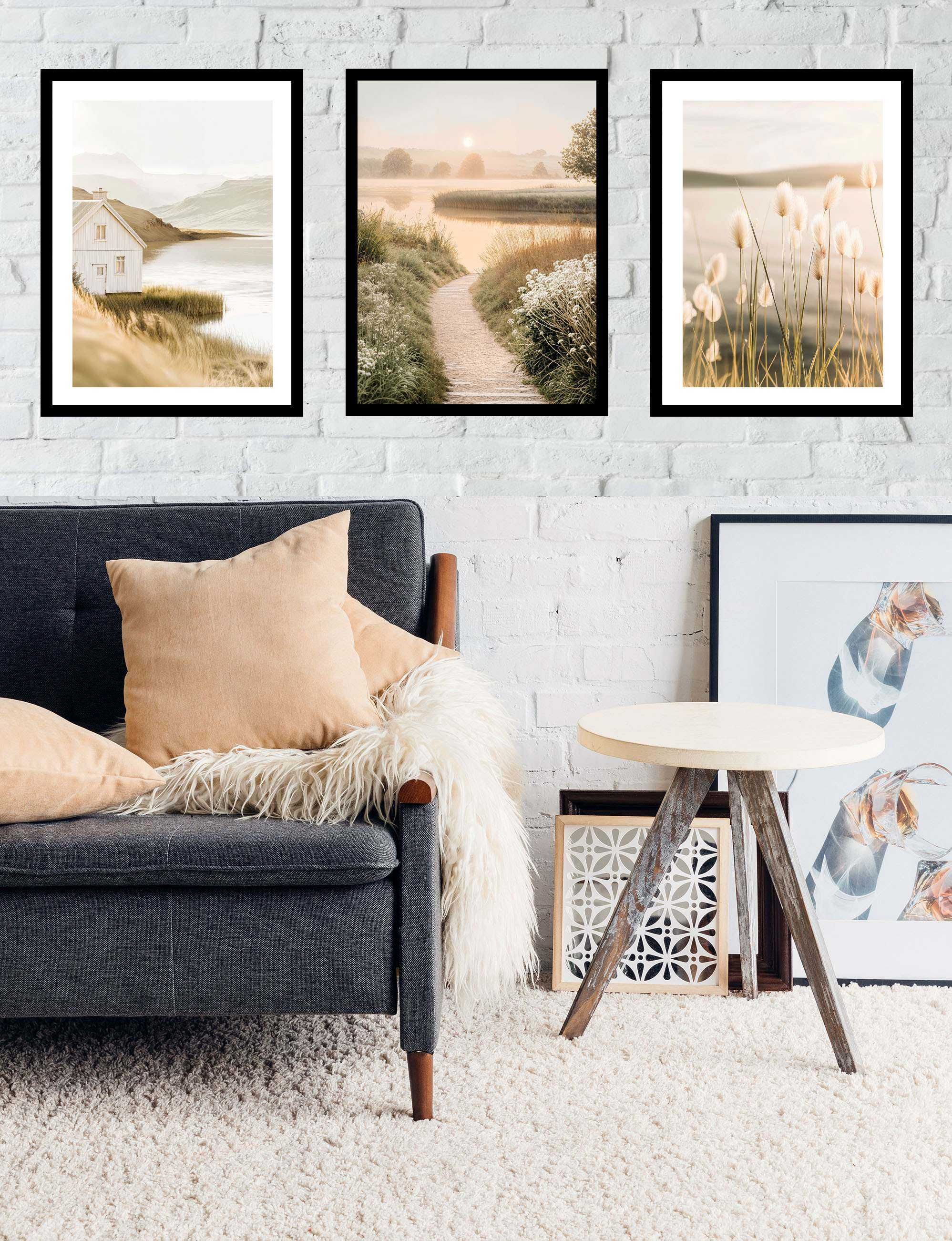 30x40 obrazy w ramie plakaty ramka ŁĄKA JEZIORO TRAWA NATURA BOHO