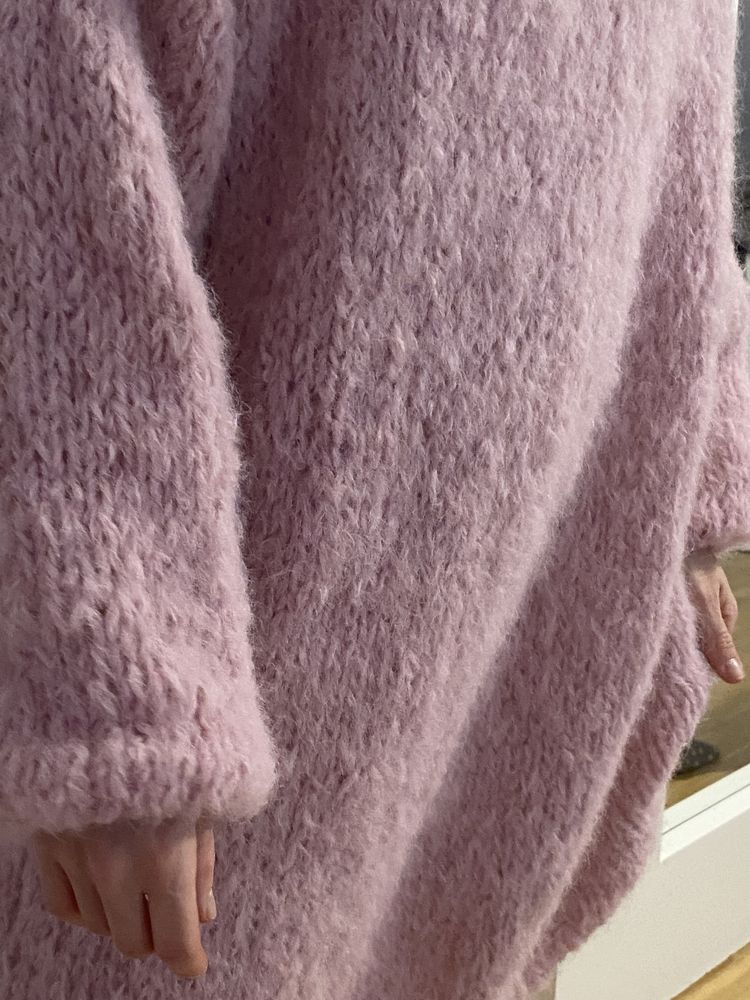 Sweter/sukienka/tunika oversize  w kolorze pudrowy róż /handmade