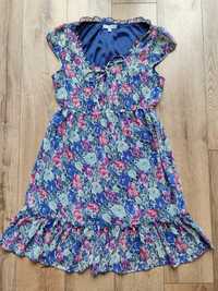 Letnia krótka  zwiewna sukienka niebiesko-różowe kwiaty 36 S New Look