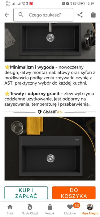 Zlewozmywak granitowy czarny +gratis deska