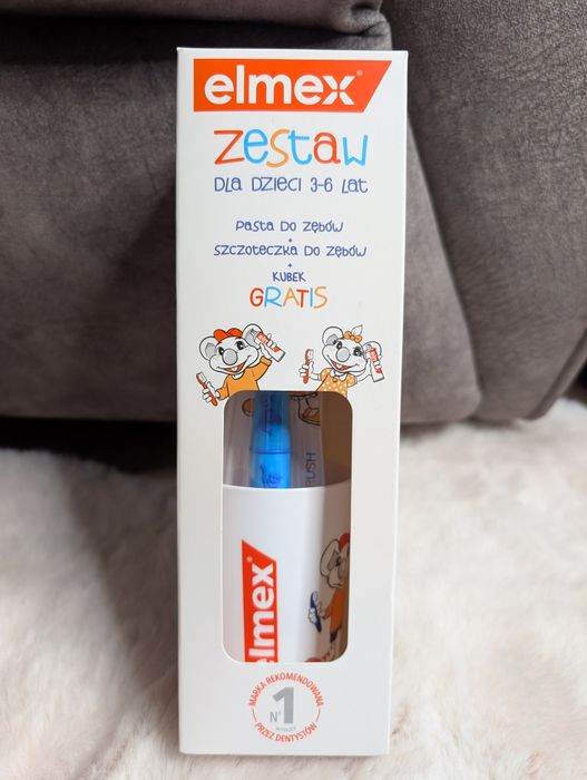 Zestaw Elmex Junior pasta szczoteczka niebieska kubek nowe