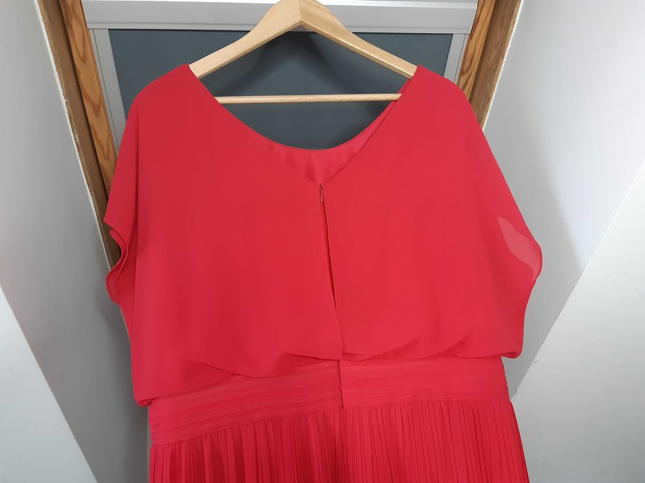 różowa malinowa długa sukienka maxi plisowana weselna plus size XXXL