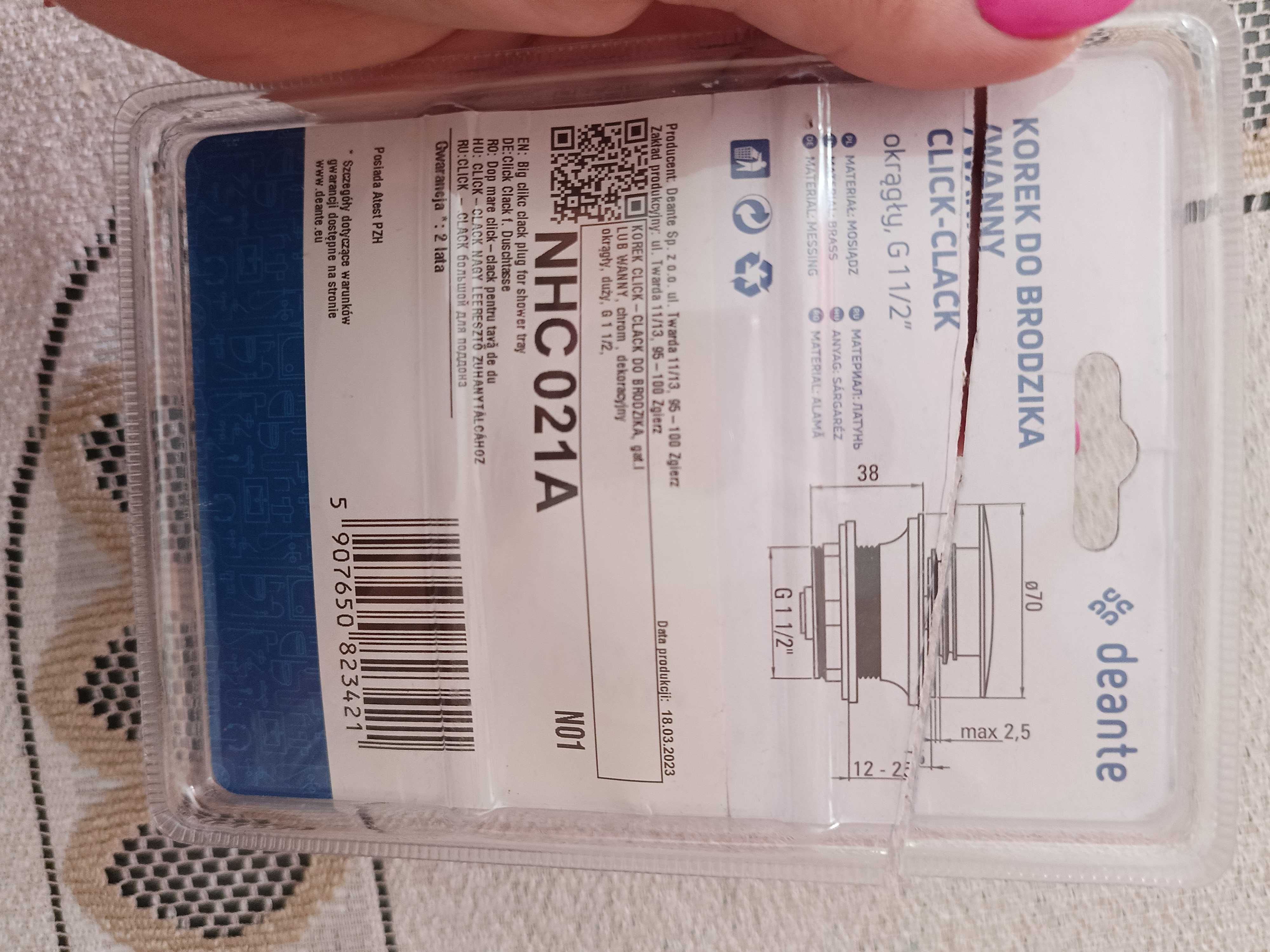Korek do brodzika, wanny click clack