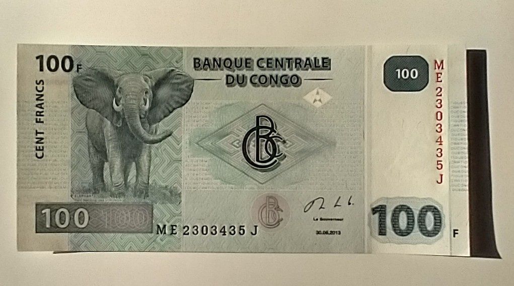 banknot  100 francs , Kongo , stan bankowy