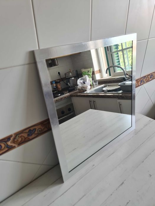 Espelho Quadrado com Moldura Cinzenta Mirror Vintage