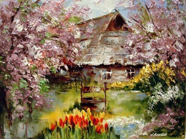 Kowalik - Wiosna , obraz olejny 30x40cm
