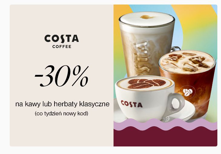 Voucher kod zniżka do Costa Cafe 30% na kawy lub herbaty